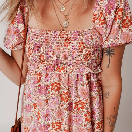 Floral Square Neck Knotted Ruffle Midi Dress - Image 5