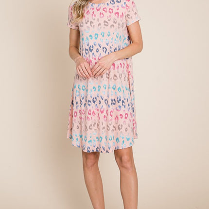 BOMBOM Leopard Round Neck Short Sleeve Dress - Image 5