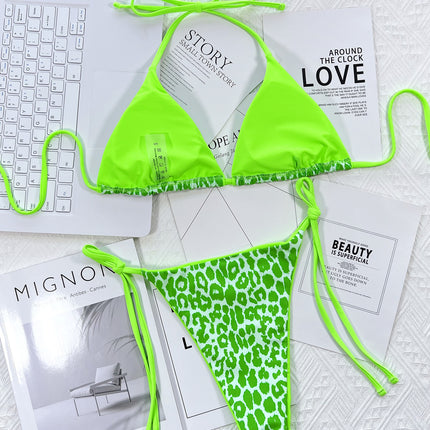 Leopard Print Halter Neck Tie Side Bikini Set - Image 11