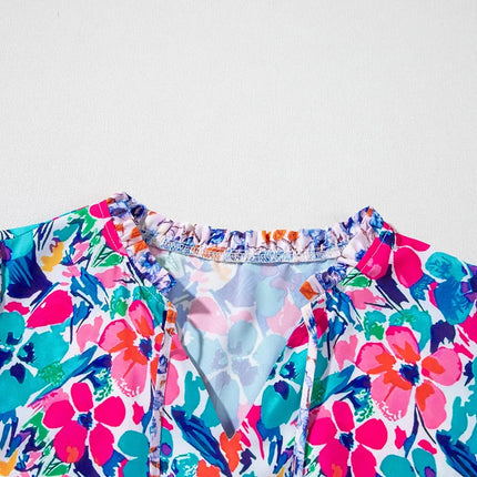 Mixed Floral Print Tie Neck Short Sleeve Dress - Image 8