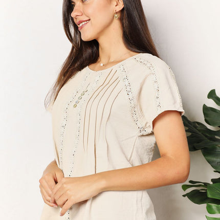 Double Take Crochet Buttoned Short Sleeves Top - Image 8