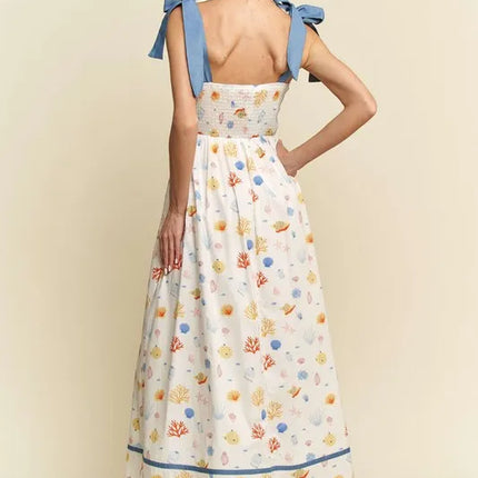 Davi & Dani Denim Binding Detail Smocking Summer Maxi Dress - Image 3