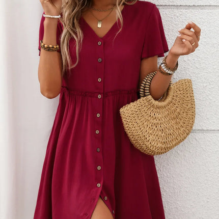 Button Front Flutter Sleeve Dress - Image 13