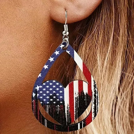 US Flag Pattern Wooden Earrings - Image 1