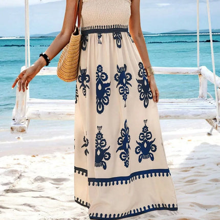 Smocked Printed Wide Strap Maxi Dress - Image 16