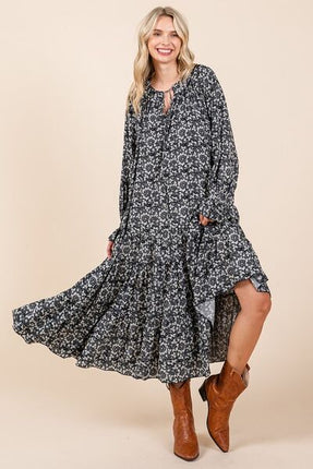 Mittoshop Printed Tie Neck Flounce Sleeve Midi Dress - Image 5