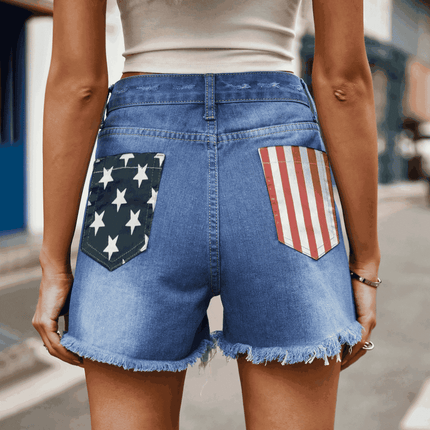 US Flag Distressed Denim Shorts - Image 4