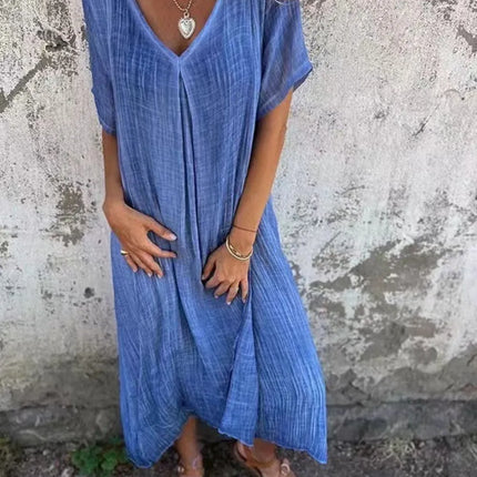 Full Size V-Neck Short Sleeve Midi Dress Plus Size - Image 2