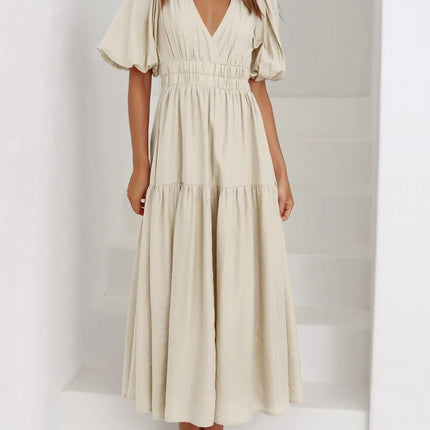 V-Neck Puff Sleeve Midi Dress - Image 10