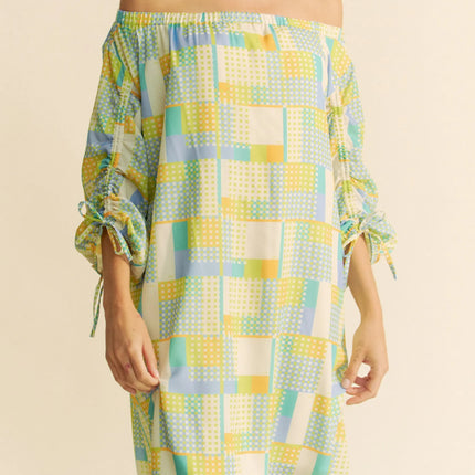 Davi & Dani Printed Off Shoulder Drawstring Sleeve Mini Dress - Image 2