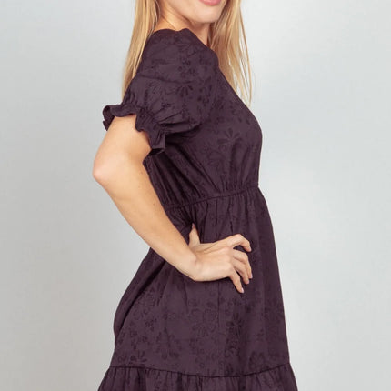 VERY J Floral Textured Woven Ruffled Mini Dress - Image 3