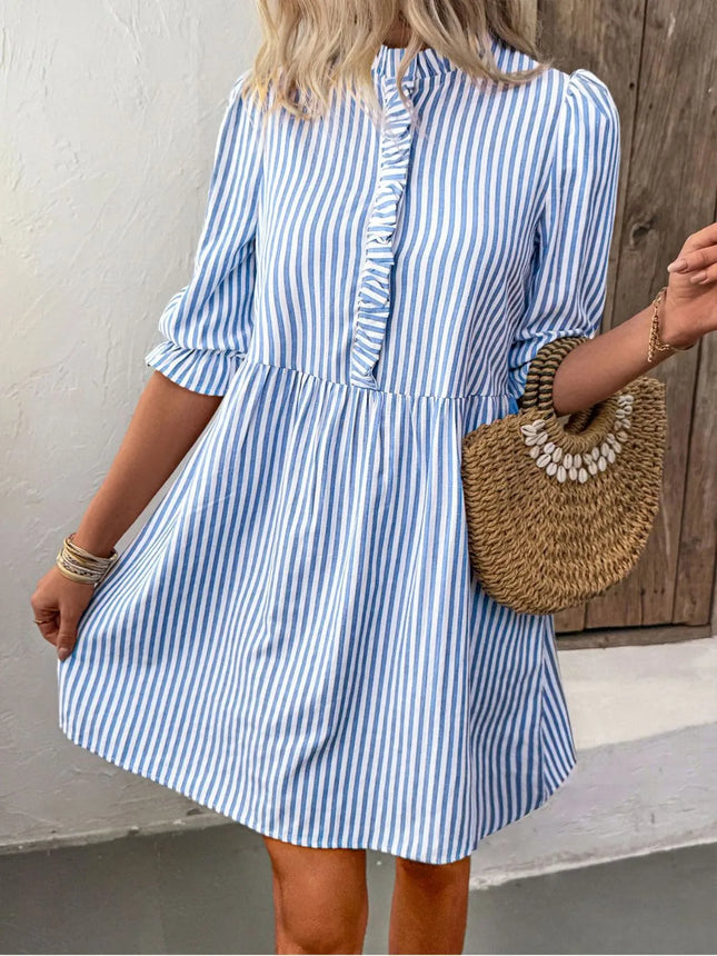 Striped Half Sleeve Mini Shirt Dress