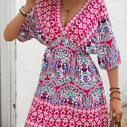 Printed Tie Back Half Sleeve Mini Dress - Image 1