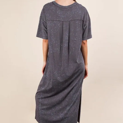 VERY J Plus Size Mineral Washed Casual Comfy Midi Dress - Image 3