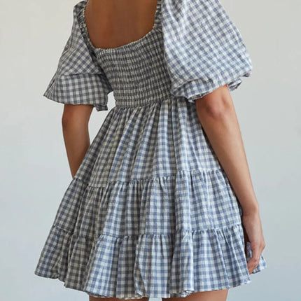 Ruffled Hem Plaid Half Sleeve Mini Dress - Image 2