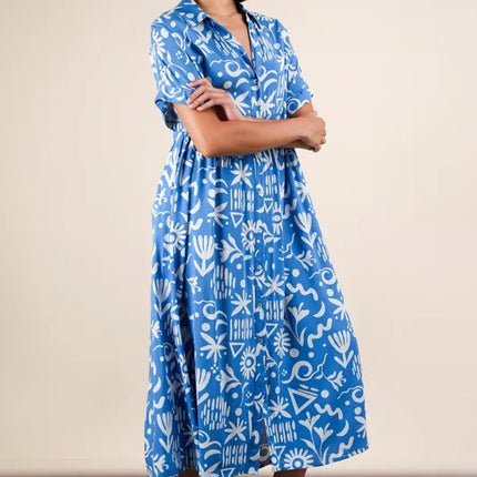 VERY J Plus Size Oversized Printed Shirt Midi Dress - Image 5