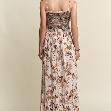 ADORA Smocked Printed Square Neck Tie Shoulder Cami Dress - Image 4