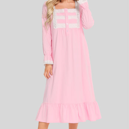 Lace Detail Square Neck Flounce Sleeve Night Dress - Image 4