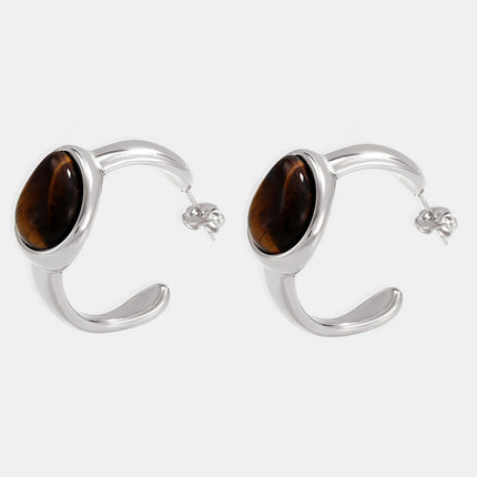 Stainless Steel Tigerite Ring and C-Hoop Earrings Set - Image 7