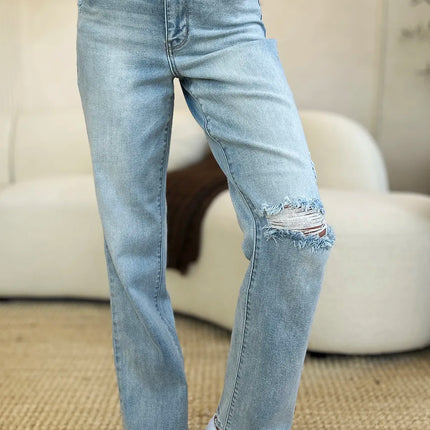 Judy Blue Full Size High Waist Distressed Straight Jeans - Image 6