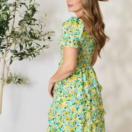 Devine Smocked Scoop Neck Flounce Sleeve Mini Dress - Image 4