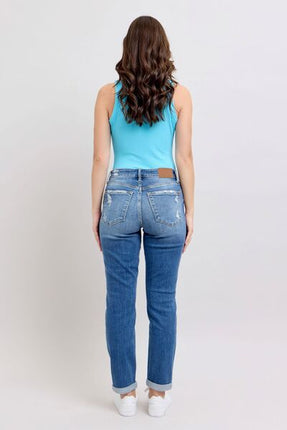 Judy Blue Full Size Button Fly Distressed Jeans with Pockets Plus Size - Image 9