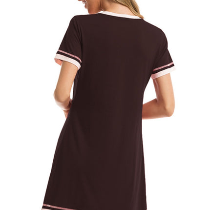 Contrast Trim Short Sleeve Lounge Dress - Image 32