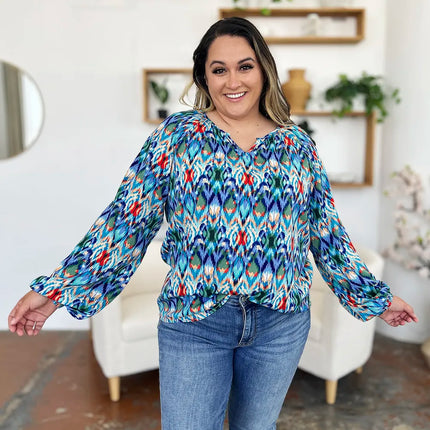 Double Take Full Size Printed Balloon Sleeve Blouse - Image 7