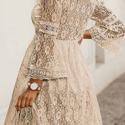 Lace V-Neck Three-Quarter Sleeve Dress - Image 2