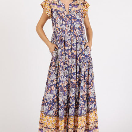 Mittoshop Floral Ruffled Notched Cap Sleeve Maxi Dress - Image 3