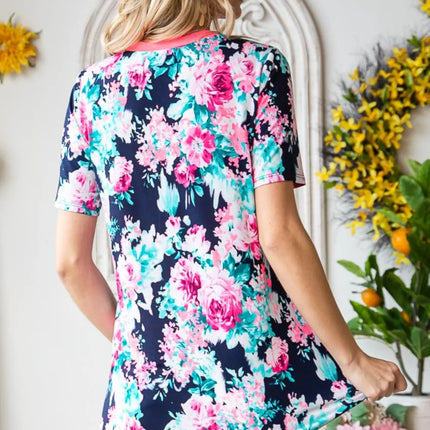 Heimish Full Size Floral V-Neck Short Sleeve T-Shirt - Image 2