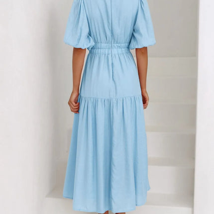 V-Neck Puff Sleeve Midi Dress - Image 4