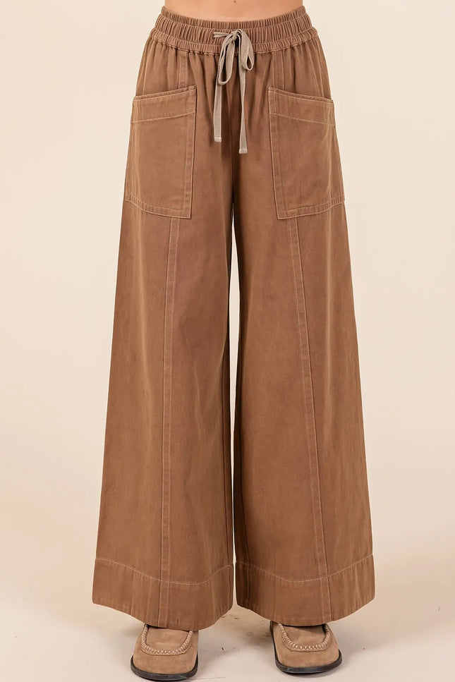Mittoshop Mineral Wash Wide Leg Elastic Waist Twill Pants