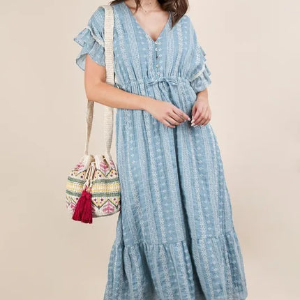 VERY J Embroidered Boho Ruffled Midi Dress - Image 4