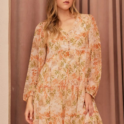 Mittoshop Floral Chiffon Babydoll Long Sleeve Mini Dress - Image 3