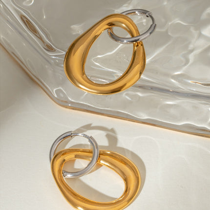 18K Gold-Plated Stainless Steel Contrast Asymmetrical  Earrings - Image 6
