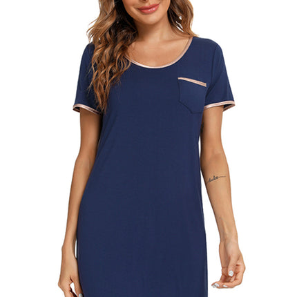 Contrast Trim Pocketed Round Neck Lounge Dress - Image 15