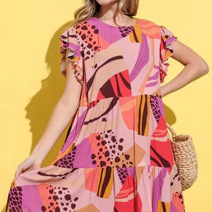 And The Why Printed Double Ruffles Sleeve Dress - Image 1