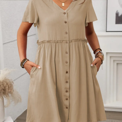 Button Front Flutter Sleeve Dress - Image 2