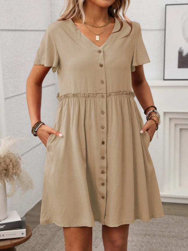 Button Front Flutter Sleeve Dress
