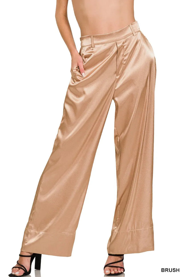 Zenana Wide-Leg Satin Pants
