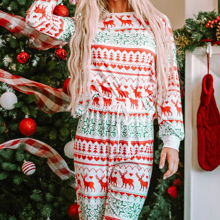 Christmas Element Round Neck Top and Pants Lounge Set - Image 1