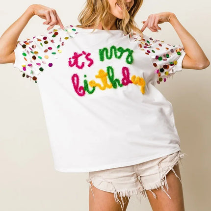 BiBi Metallic Letter Spangle Raglan Puff Sleeve Top - Image 11