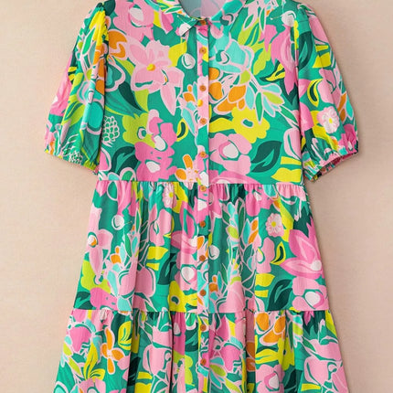 Button Down Floral Puff Sleeve Babydoll Dress - Image 10