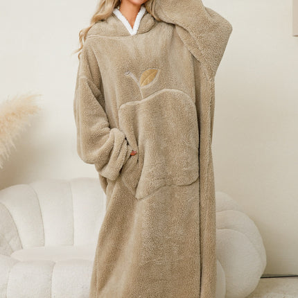 Pocketed Contrast Long Sleeve Hooded Lounge Dress - Image 11