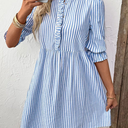 Striped Half Sleeve Mini Shirt Dress - Image 5