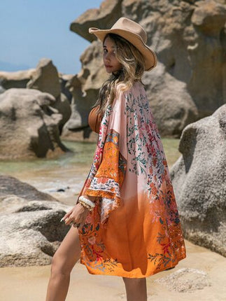 Printed Open Front Long Sleeve Cover-Up - Image 3