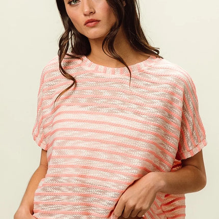 BiBi Braid Striped Short Sleeve Round Neck T-Shirt - Image 3
