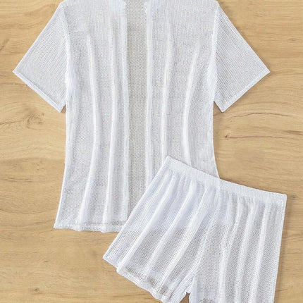 Open Front Half Sleeve Top and Shorts Cover Up Set - Image 5