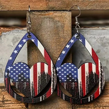 US Flag Pattern Wooden Earrings - Image 3